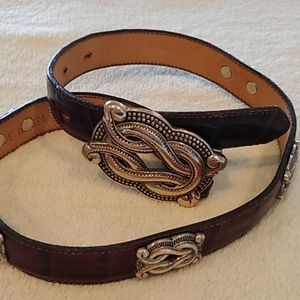 Brown leather belt with silver accents